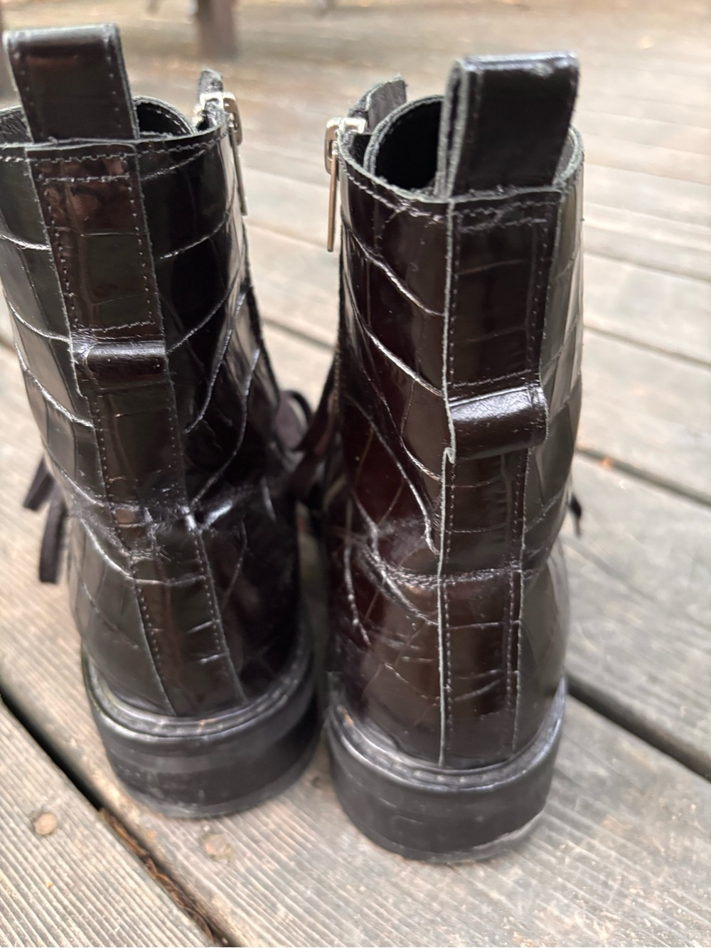 AllSaints Donita Black Crocodile Embossed Leather Combat Boots Size 10 EU 41 - Picture 6 of 12